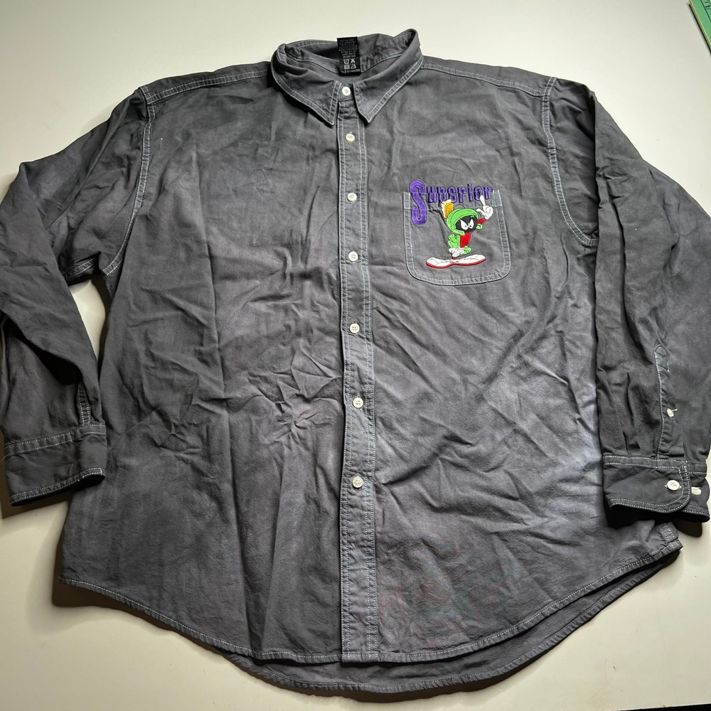Vintage Warner Bros Studio Store Marvin the Martian Shirt Gray XXL Looney Tunes